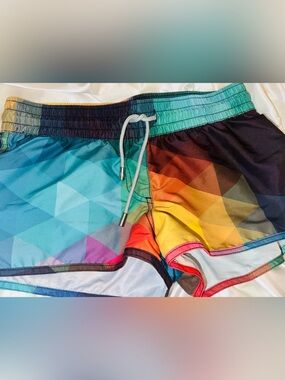 🌟 Sexy Abstract Size 30 Multi-Color Geometric Men’s Swim Shorts
